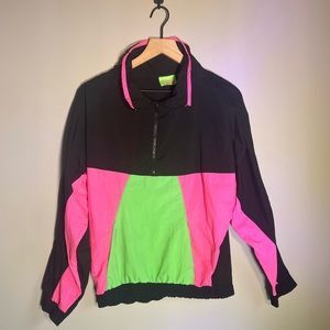 Vintage 80s 90s Shell Shock Neon Color Block Half Zip Pullover Windbreaker - M